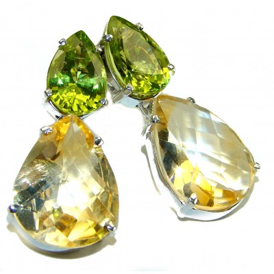Luxurious Style Natural Citrine Peridot .925 Sterling Silver handmade Statement earrings