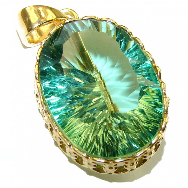 Superior quality 32.2 carat Fresh Green Topaz 14K Gold over .925 Sterling Silver Pendant