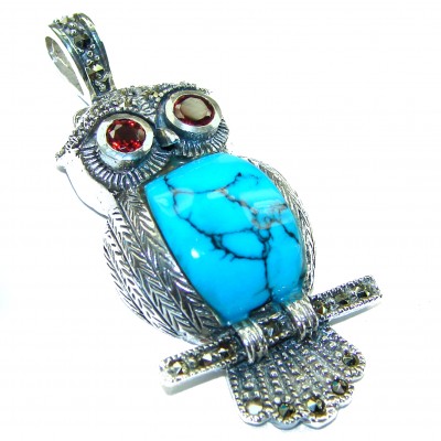 Blue Owl Blue Turquoise .925 Sterling Silver handcrafted Pendant