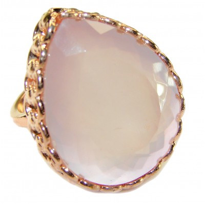 Oversized Authentic Brazilian Rose Quartz 14k Gold over .925 Sterling Silver incredible Ring size 8 1/4
