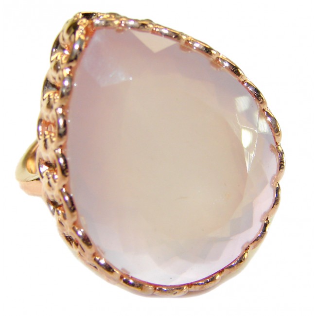 Oversized Authentic Brazilian Rose Quartz 14k Gold over .925 Sterling Silver incredible Ring size 8 1/4