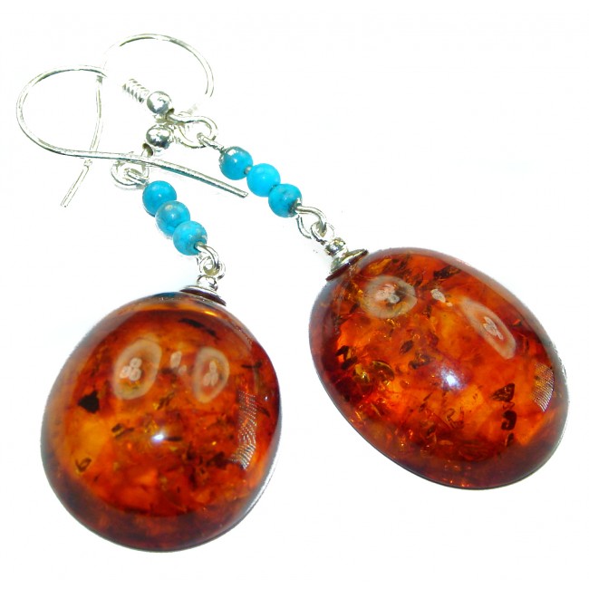 Baltic Polish Amber Turquoise .925 Sterling Silver Earrings