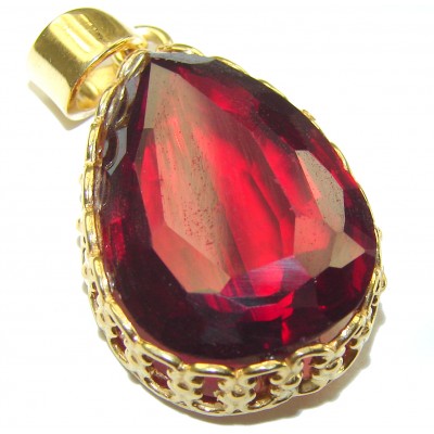 Tatiana Incredible Authentic Red Topaz 14K Gold over .925 Sterling Silver handmade Pendant