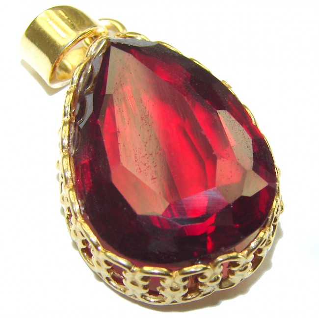 Tatiana Incredible Authentic Red Topaz 14K Gold over .925 Sterling Silver handmade Pendant