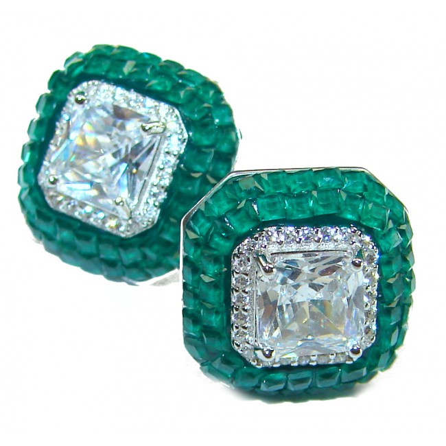 Incredible genuine Emerald .925 Sterling Silver handcrafted Earrings