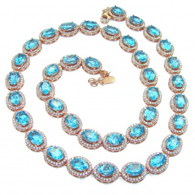 Ocean Halo Swiss Blue Topaz 14K Rose Gold over .925 Sterling Silver handmade necklace