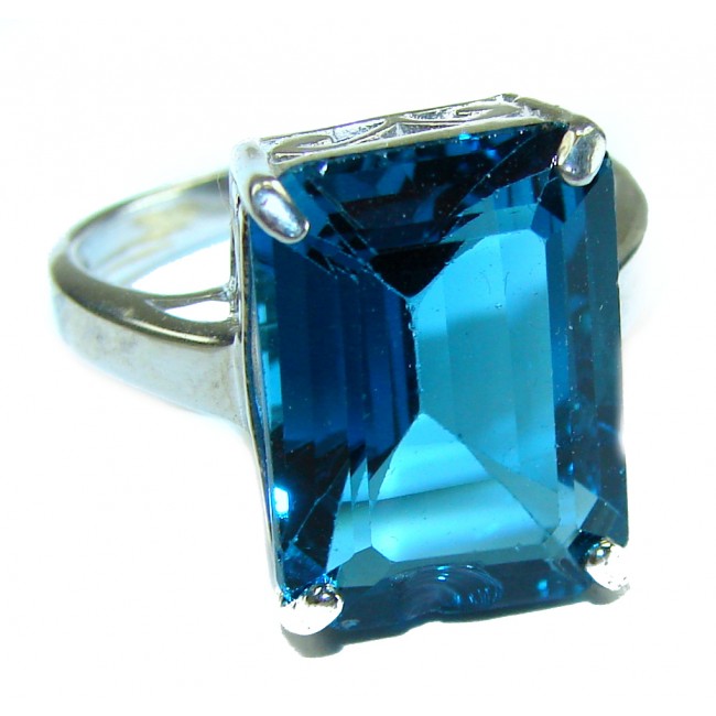 Magic Perfection 15.5 carat London Blue Topaz .925 Sterling Silver Ring size 8 1/4