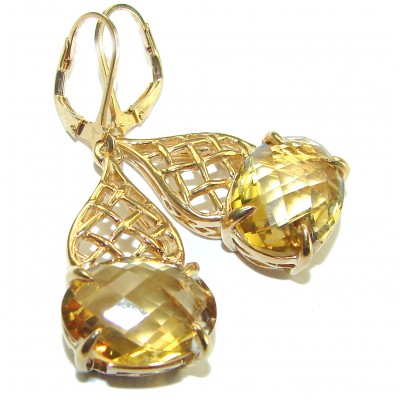 Luxurious Style Natural Citrine 14K Gold over .925 Sterling Silver handmade Statement earrings