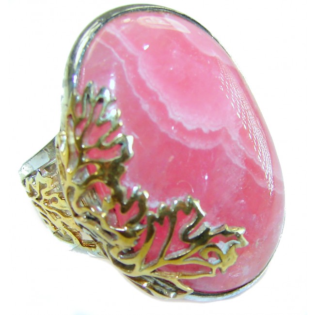 Argentinian Rhodochrosite 14K Gold over .925 Sterling Silver handmade ring size 7 adjustable