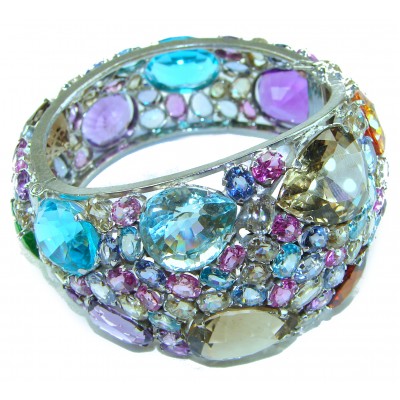 Truly Spectacular Multi Gemstones .925 Sterling Silver handmade bangle Bracelet