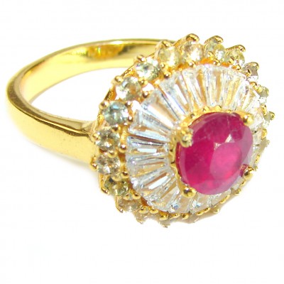 Red Brilliance 3.5 carat Ruby 14K Gold over .925 Silver handcrafted Cocktail Ring s. 8