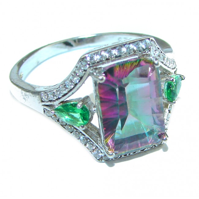 Fancy Mystic Topaz .925 Sterling Silver handcrafted ring size 8 3/4