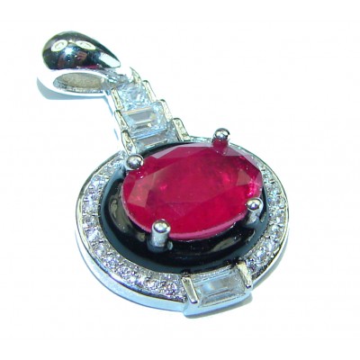 Art Deco Ruby black enamel .925 Sterling Silver handmade Pendant