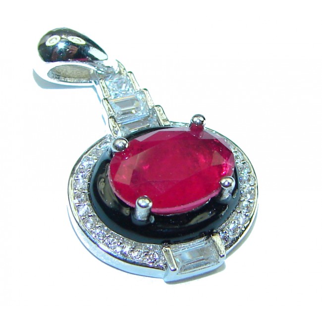 Art Deco Ruby black enamel .925 Sterling Silver handmade Pendant