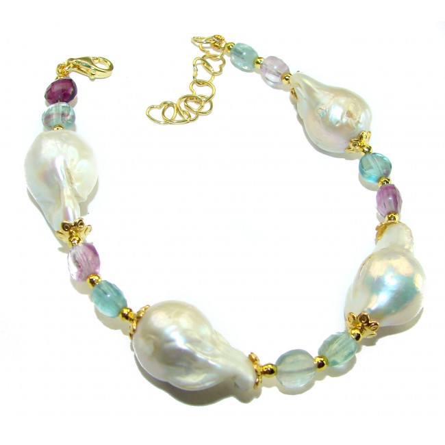 Top quality Genuine Fluorite 14k Gold over .925 Sterling Silver handcrafted bracelet