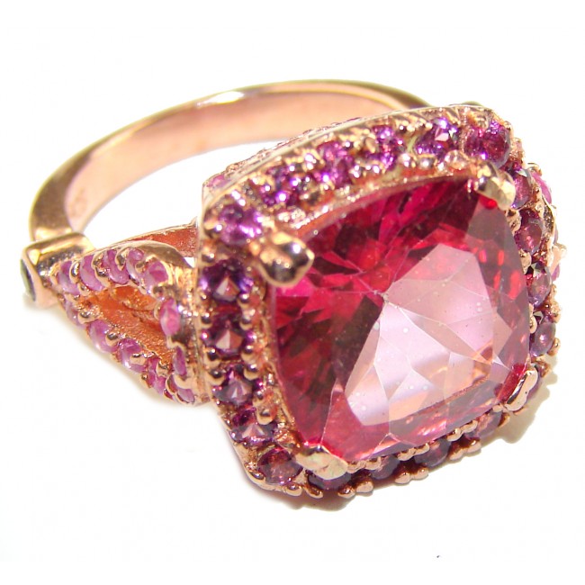 Genuine 10.5ct Pink Tourmaline 14K Rose Gold over .925 Sterling Silver handcrafted ring; s. 5 3/4