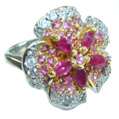 Red Beauty authentic Ruby .925 Silver handcrafted Cocktail Ring s. 7 1/2