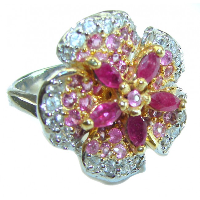 Red Beauty authentic Ruby .925 Silver handcrafted Cocktail Ring s. 7 1/2