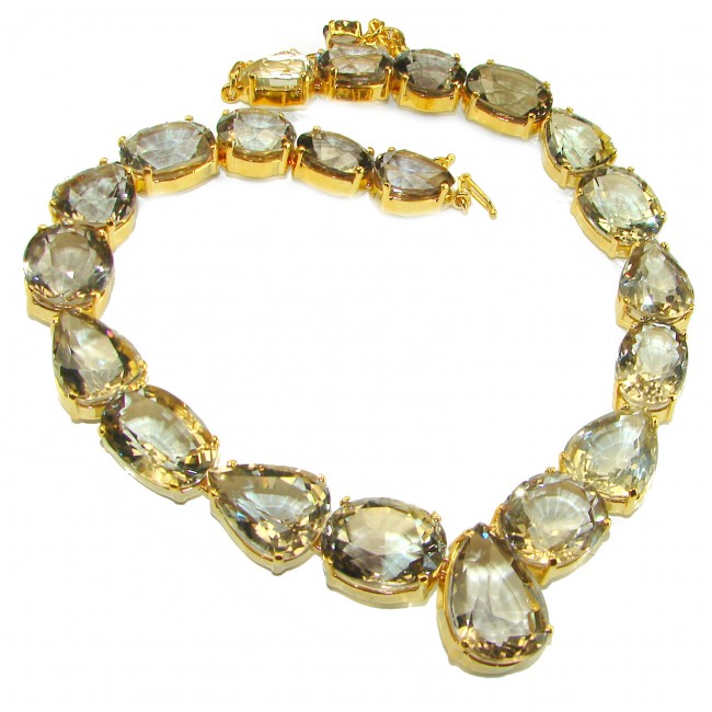 Incredible Design 250 carat Champagne Topaz 14K Gold over .925 Sterling Silver handmade necklace