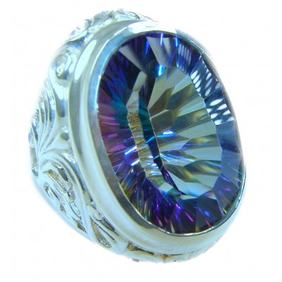 Massive Mystic Topaz .925 Sterling Silver handcrafted Large ring size 9