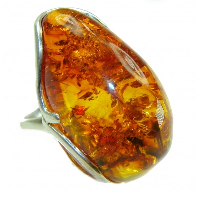 Large Authentic Baltic Amber .925 Sterling Silver handcrafted ring s. 7 1/2