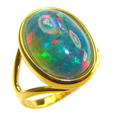 A Milky Way Genuine 14.9 carat Black Opal 18K Gold over .925 Sterling Silver handmade Ring size 9 1/2