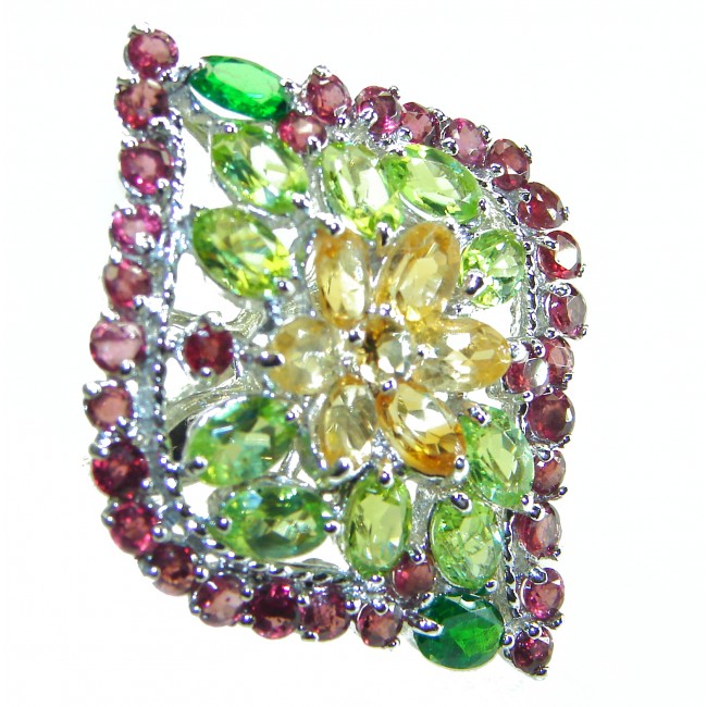 Evergreen authentic Citrine Peridot .925 Sterling Silver Perfectly handcrafted Large Ring s. 8 1/4