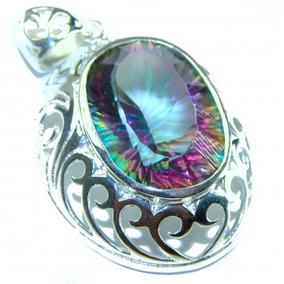 12.5 carat oval cut Mystic Topaz .925 Sterling Silver handcrafted Pendant