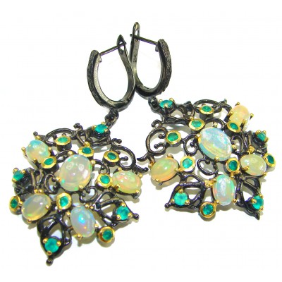 A Million Stars Real Masterpiece Natural Ethiopian Opal black rhodium over .925 Sterling Silver handcrafted earrings