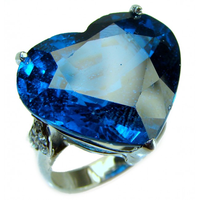 Magic Love 15.5 carat heart shape London Blue Topaz .925 Sterling Silver Ring size 8