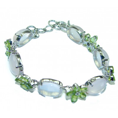 Alessia Natural Rose Quartz Peridot .925 Sterling Silver handmade Bracelet