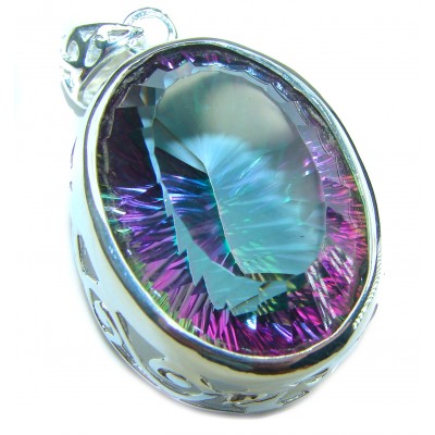 Large 45.5 carat oval cut Mystic Topaz .925 Sterling Silver handcrafted Pendant