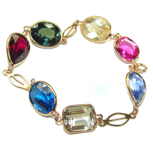 Tutti Frutti Mesmerizing Topaz 14K Rose Gold over .925 Sterling Silver handmade Bracelet