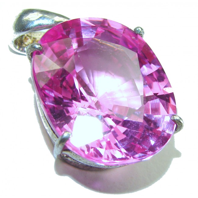 Oval cut 22.7 carat Genuine Pink Sapphire .925 Sterling Silver handcrafted pendant