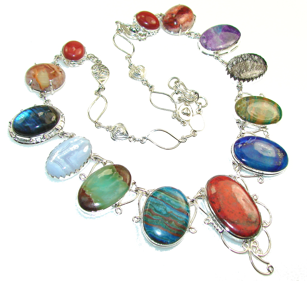 Natural Beauty!! Multigems Sterling Silver Necklace - SilverRushStyle ...