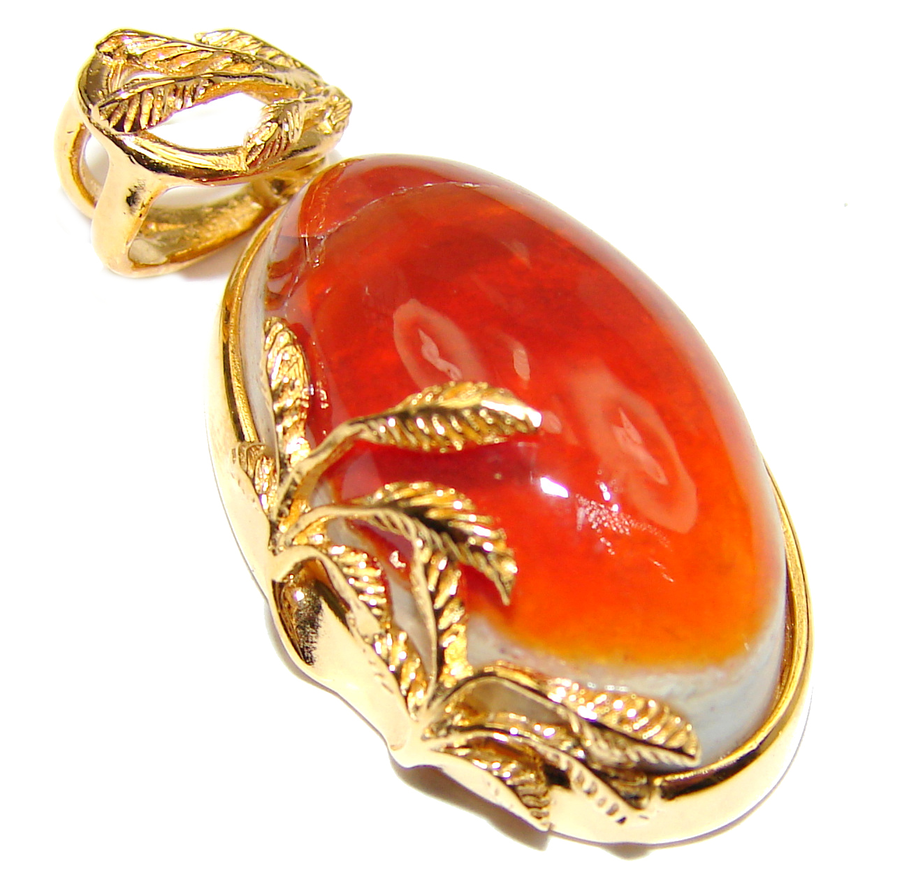 Unique Design Natural Mexican Fire fashion Opal 18K Gold .925 Sterling Silver handmade Pendant