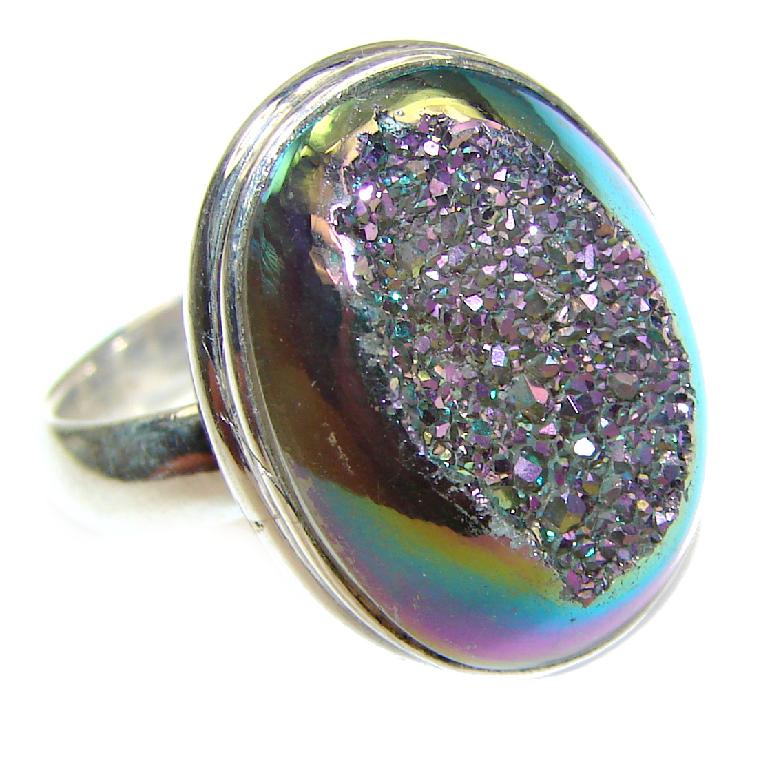 Amazing Titanium Crystal outlet Druzy Sterling Silver Ring size: 7 3/4