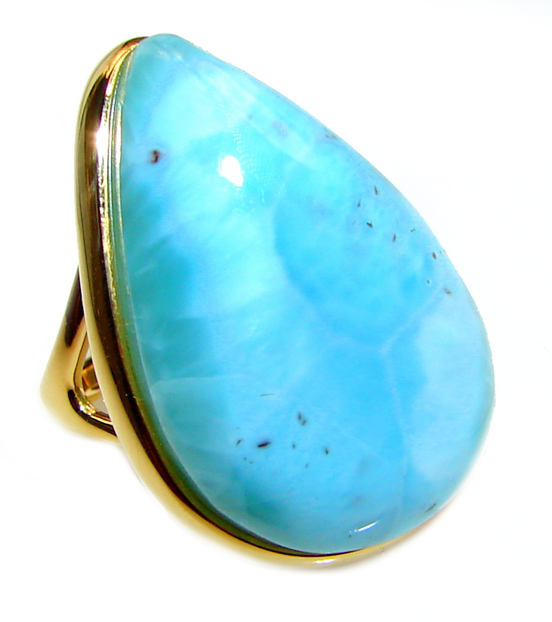 Natural Larimar .925 Sterling Silver handcrafted Ring outlet size: 7