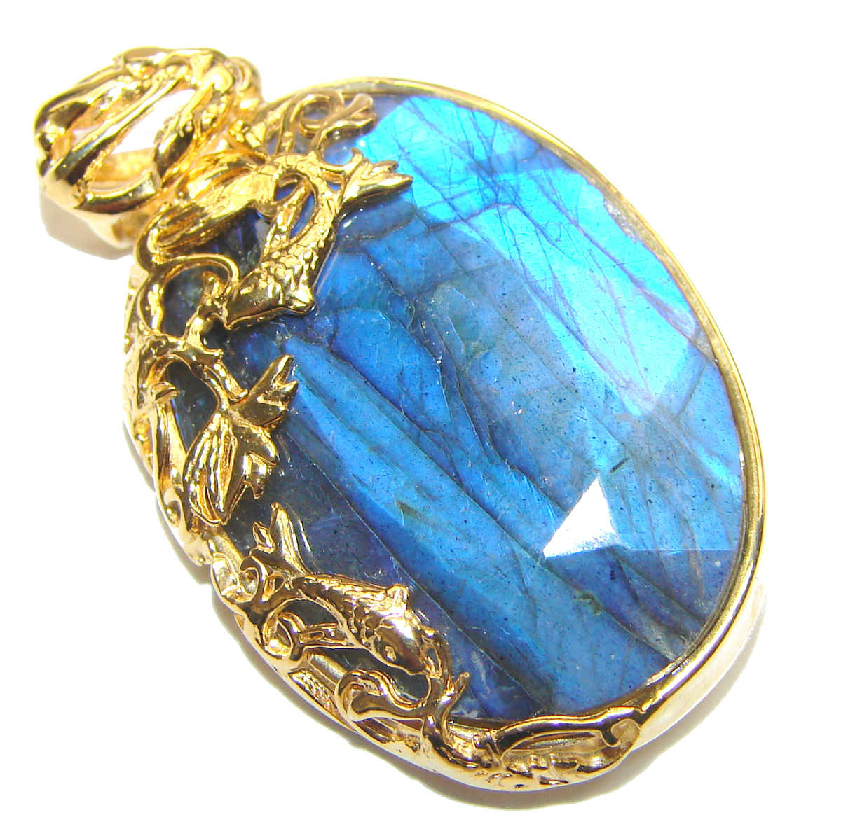 Blue Fire faceted Labradorite good .925 Sterling Silver handcrafted Pendant