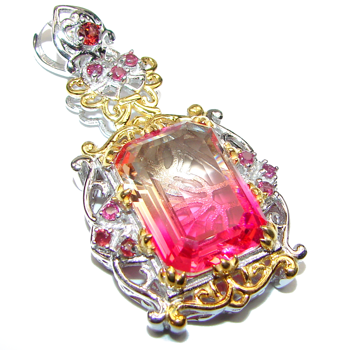 Deluxe emerald cut Pink Topaz 18K Gold over .925 Sterling Silver