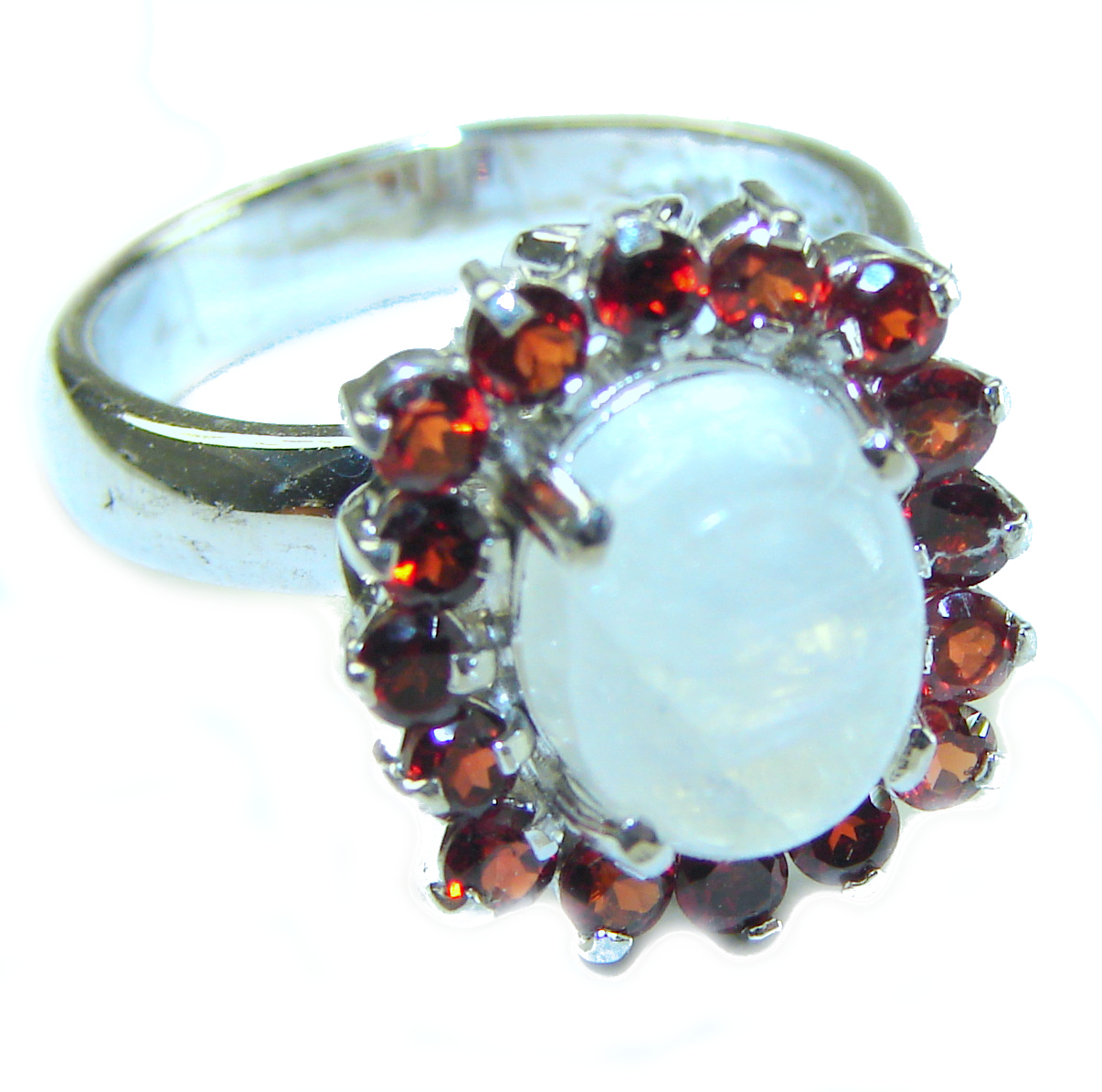 Best quality Genuine offers Fire Moonstone .925 Sterling Silver handcrafted ring size 8