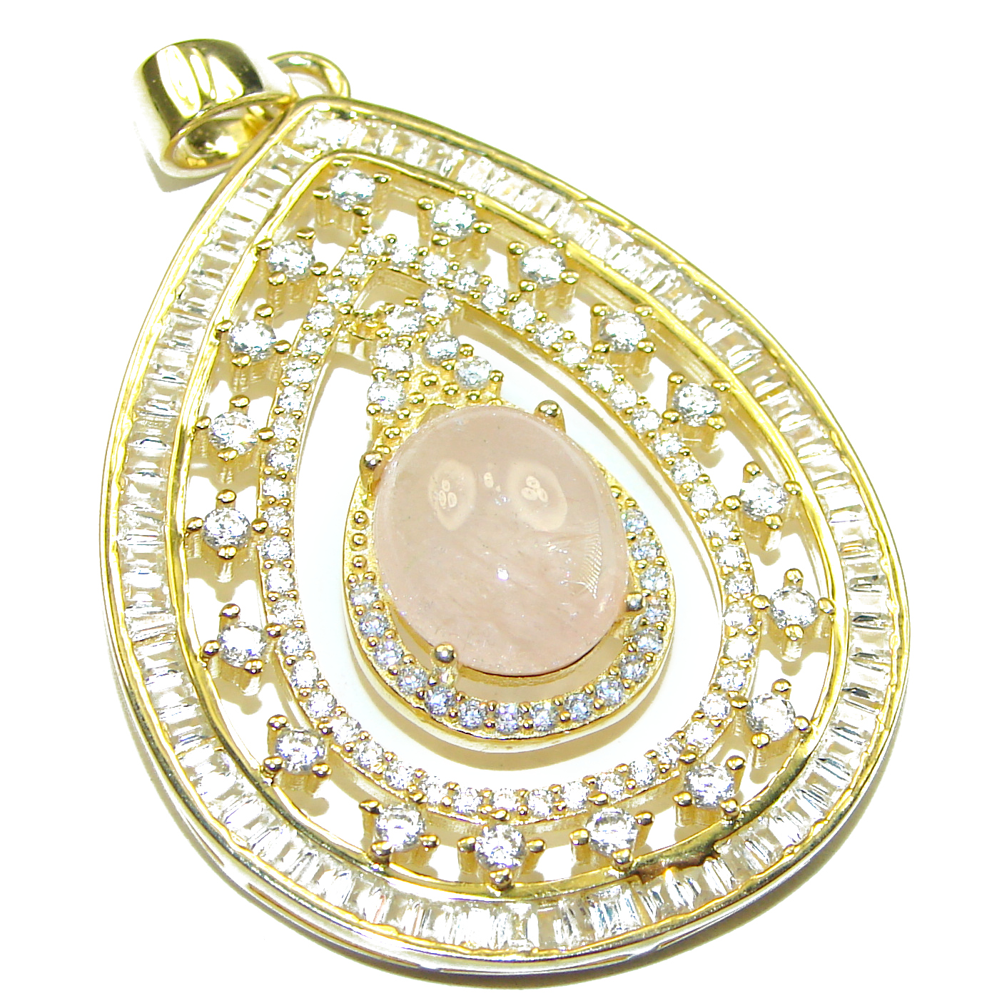 Genuine Fire Moonstone 14K yellow Gold over .925 Sterling Silver good handcrafted pendant