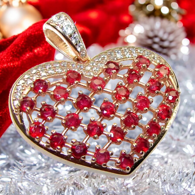 Angel Heart Luxurious 18.4 carat Garnet 14K Gold over .925 Sterling Silver handcrafted pendant