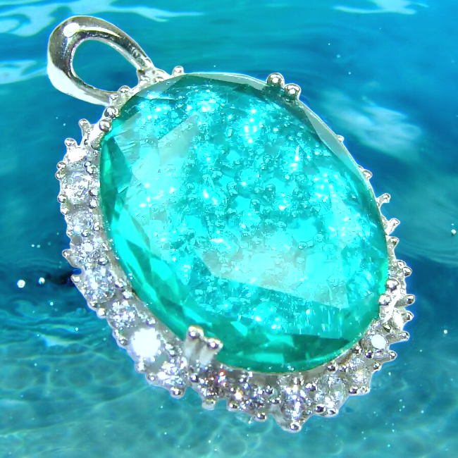 Eau Pure 12.5 carat Paraiba Tourmaline .925 Sterling Silver handmade Pendant