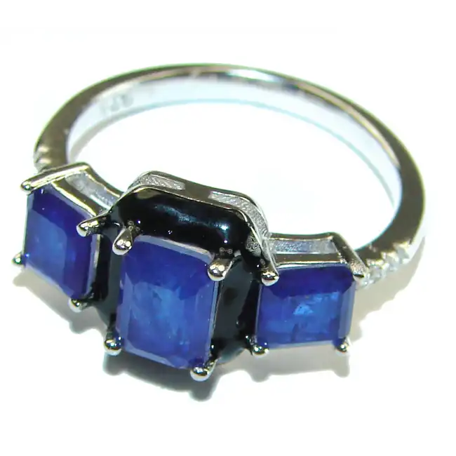 ART DECO SAPPHIRE BLACK ENAMEL .925 STERLING SILVER HANDCRAFTED RING $44.92