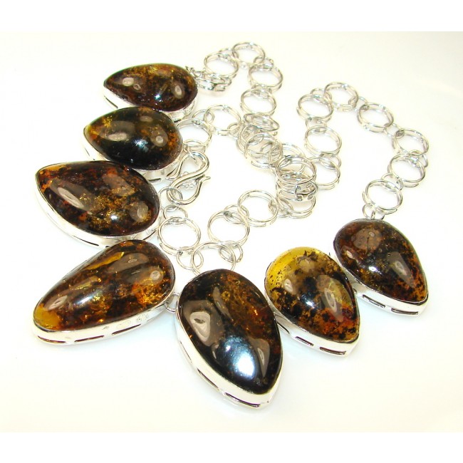 Stylish Polish Amber Sterling Silver necklace