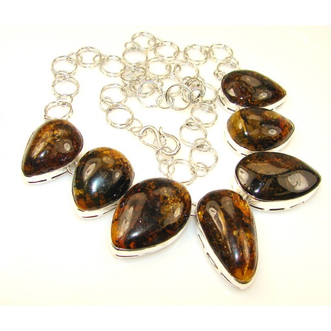 Stylish Polish Amber Sterling Silver necklace