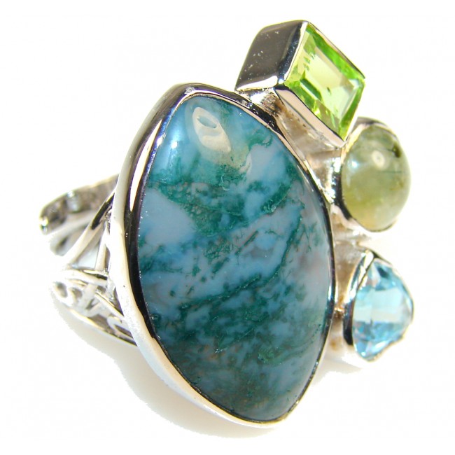 Classy Moss Agate Sterling Silver ring s. 7 -Adjustable - model #8-kwi-14-9