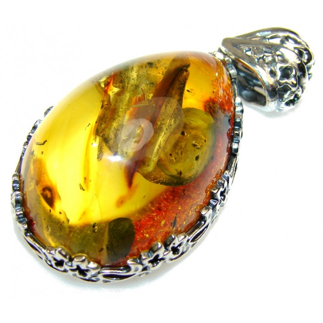 Fabulous Polish Amber Sterling Silver Pendant