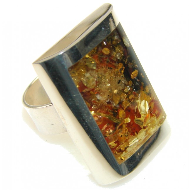 Secret Polish Amber Sterling Silver Ring s. 8 - Adjustable